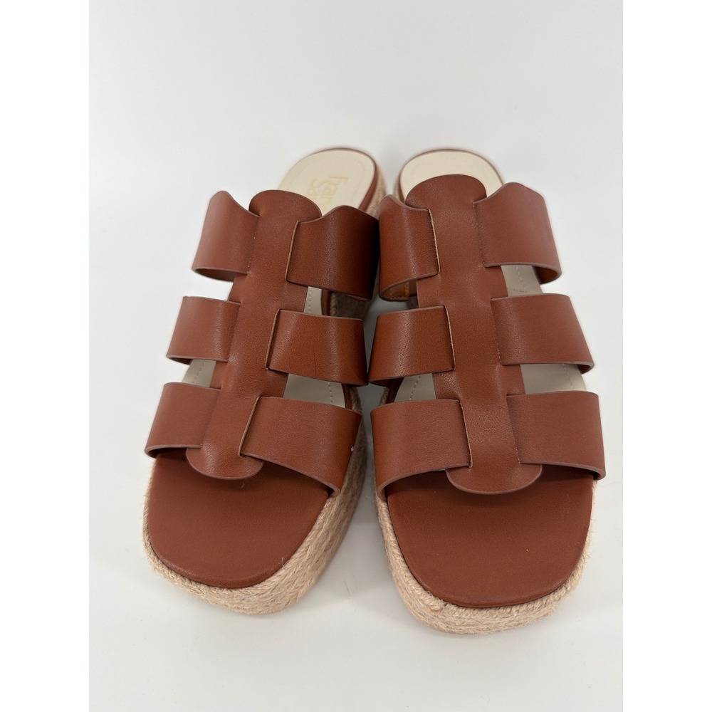 Franco Sarto Tevin Cognac Brown Espadrille Wedge Platform Sandals Womens 8